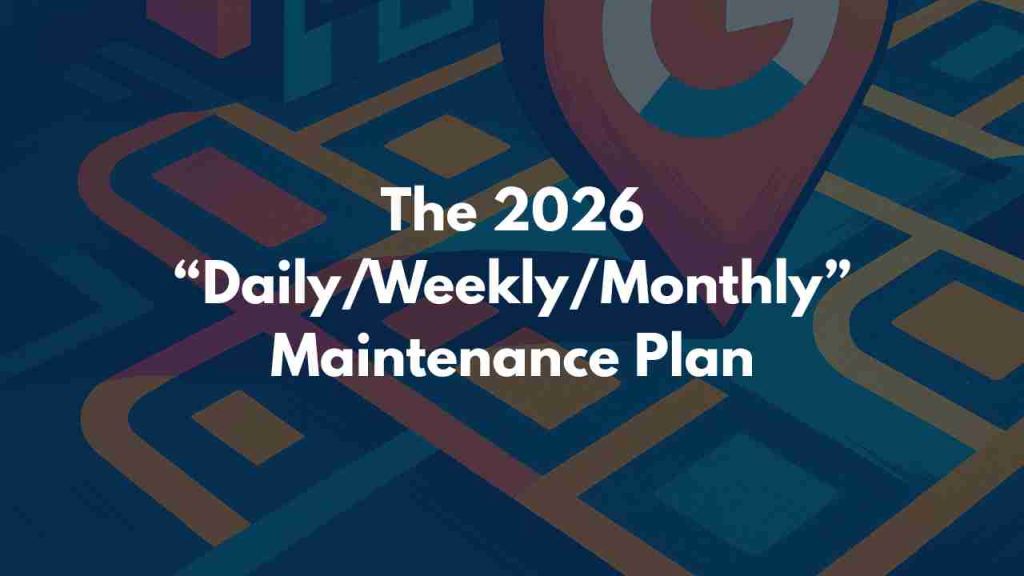 GBP maintenance checklist
Daily:
	•	Check messages & calls
	•	Respond to reviews

Weekly:
	•	Post 1–2 Google Posts
	•	Add new photos
	•	Update services if needed

Monthly:
	•	Review insights
	•	Add new questions to Q&A
	•	Confirm service areas & hours