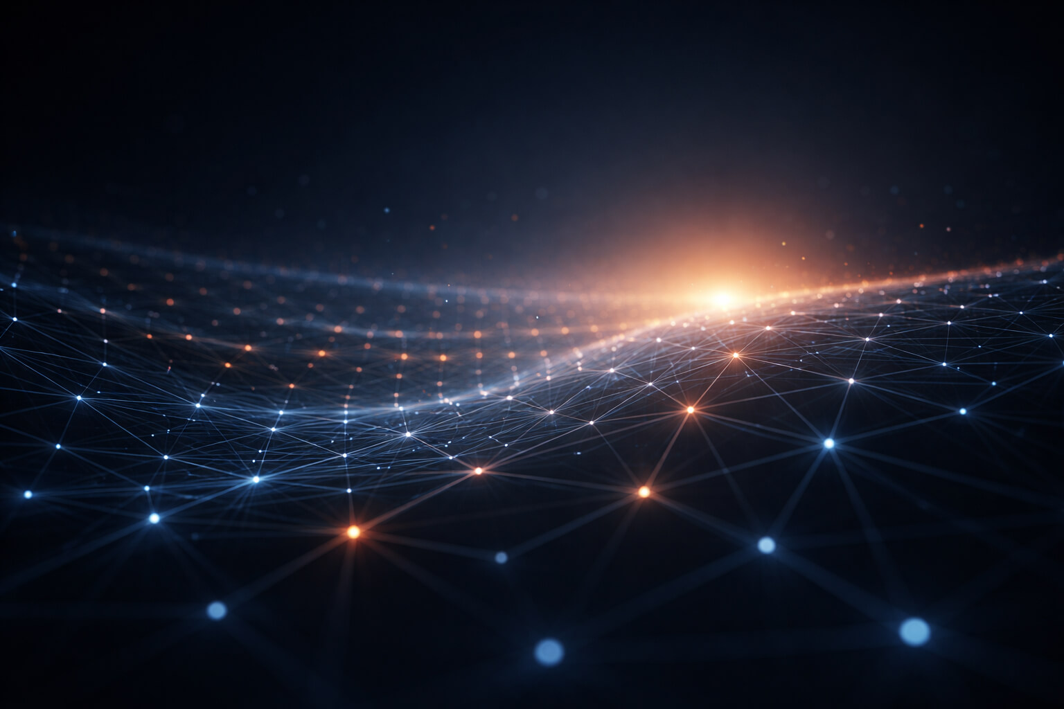Abstract futuristic digital grid with glowing data connections representing long-term local SEO visibility and growth