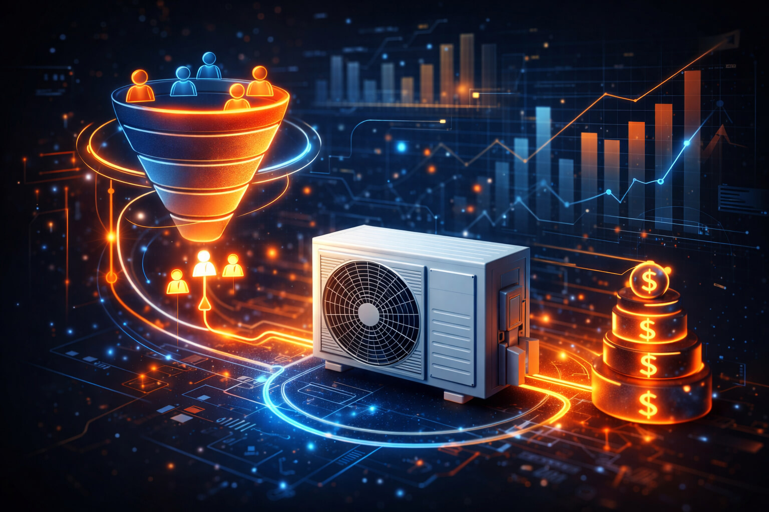 HVAC Customer Acquisition Cost funnel showing how cost per lead converts into paying customers