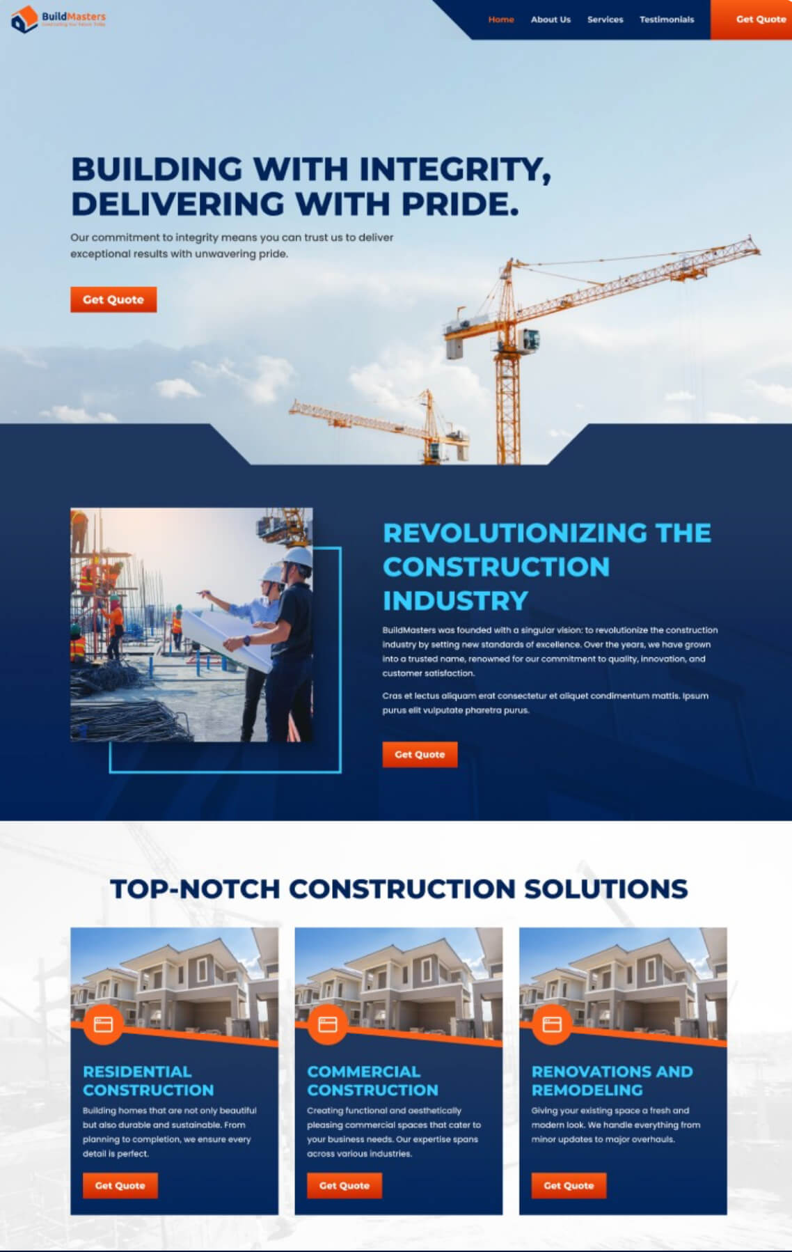 Website design foundation for a construction company