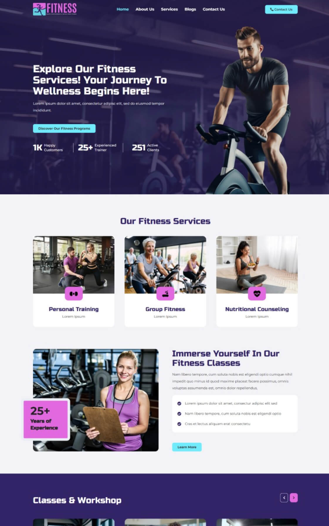 Website design foundation for a fitness studio