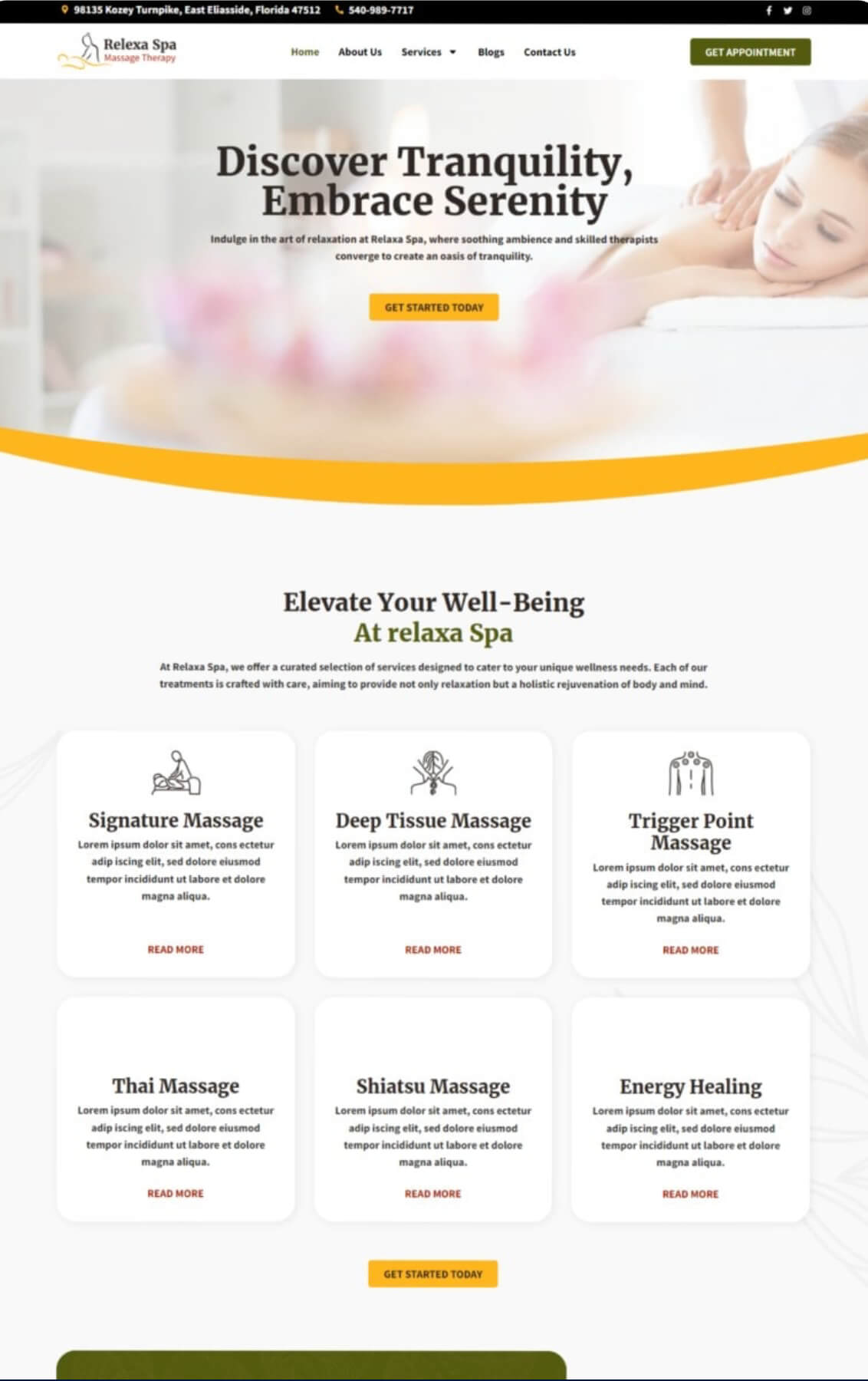 Website design foundation for a massage and spa business