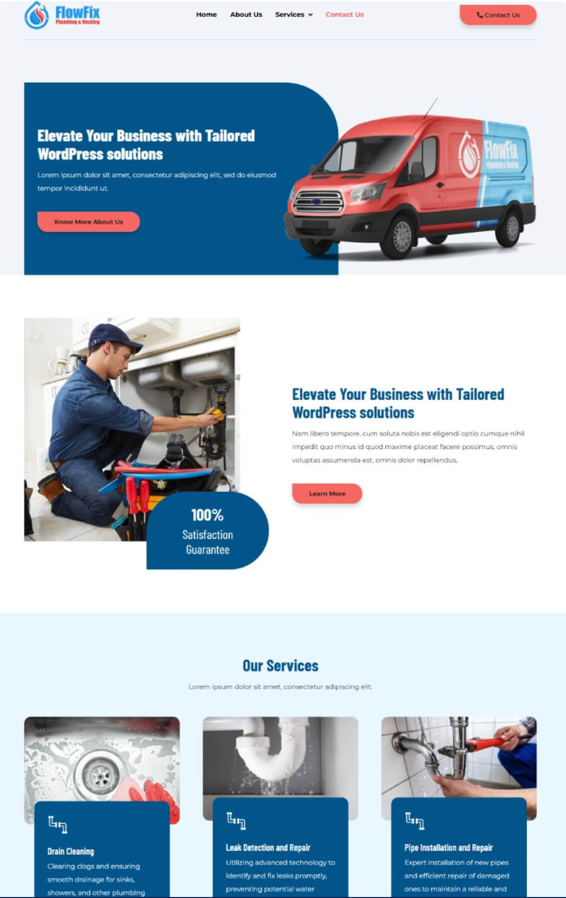 Website design foundation for a plumbing company
