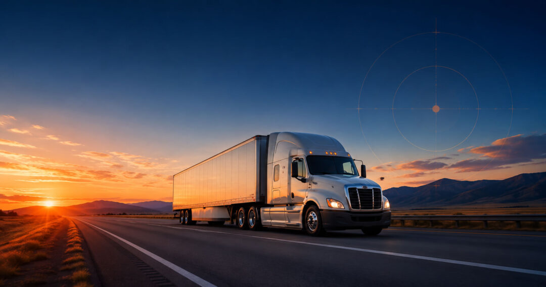 Semi-truck on an open highway with a targeting ring overlay, representing this Facebook ads case study on precise audience targeting for a recruiting company