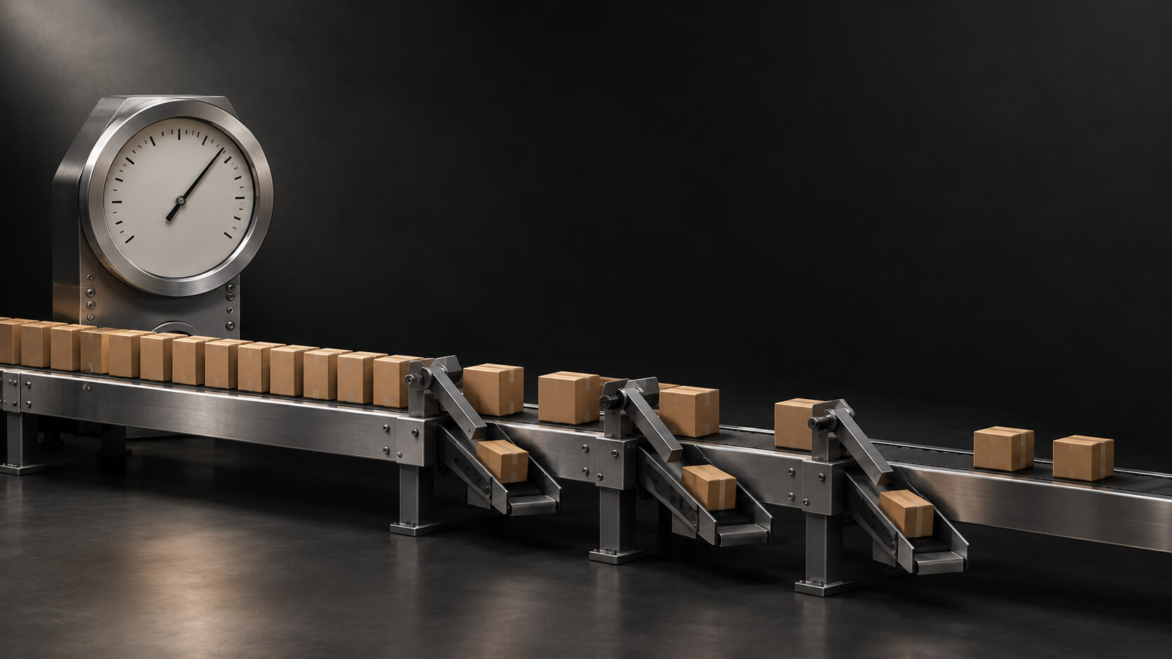 Precision gauge showing a strong reading above a steel channel where a few product cartons remain — good ROAS but no profit concept