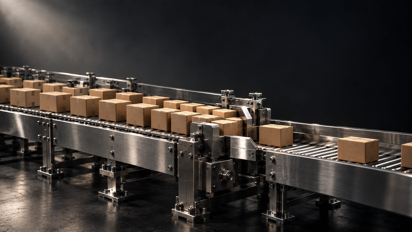 Precision production line narrowing at one mechanical restriction, illustrating the question: is marketing my growth bottleneck